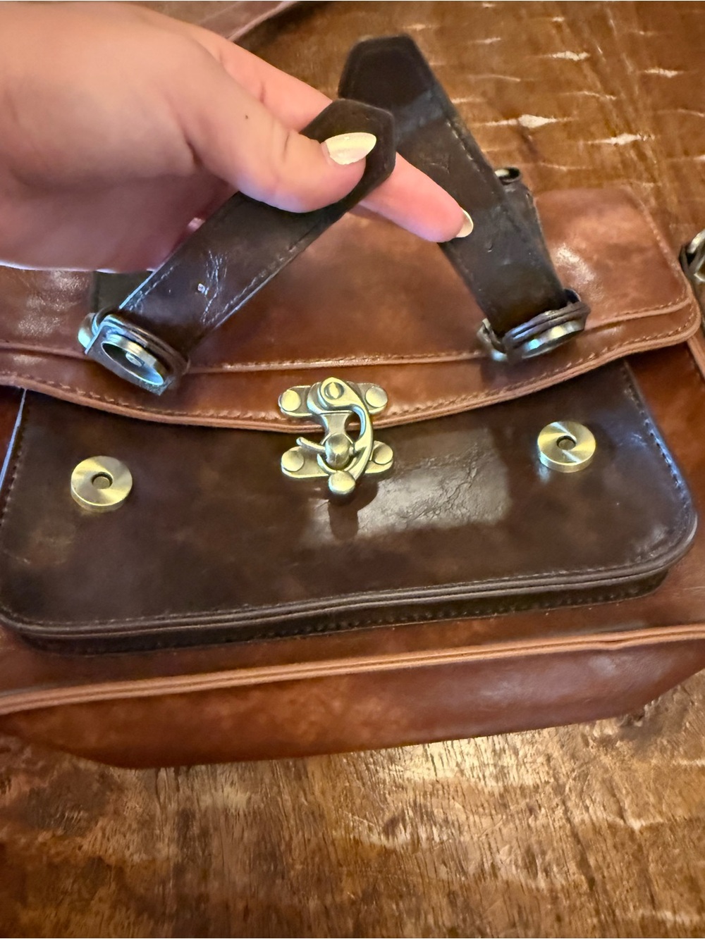 Leather Two-Tone Brown Crossbody Messenger Bag - Picture 7 of 9